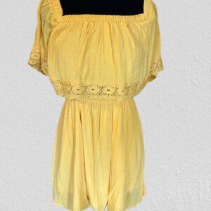 Yellow Off Shoulder Smocked Waist Dress